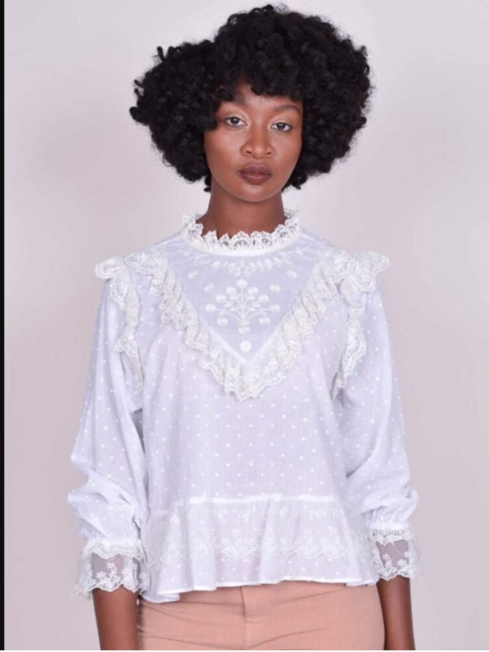 Ulla Johnson White Noemie Victorian Ruffle Lace Blouse Swiss Dot Size 2